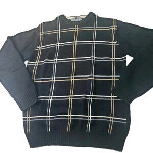 Oscar De La Renta Sweater Mens Small Black Knit 100% Cotton Crew Neck Winter Y2k